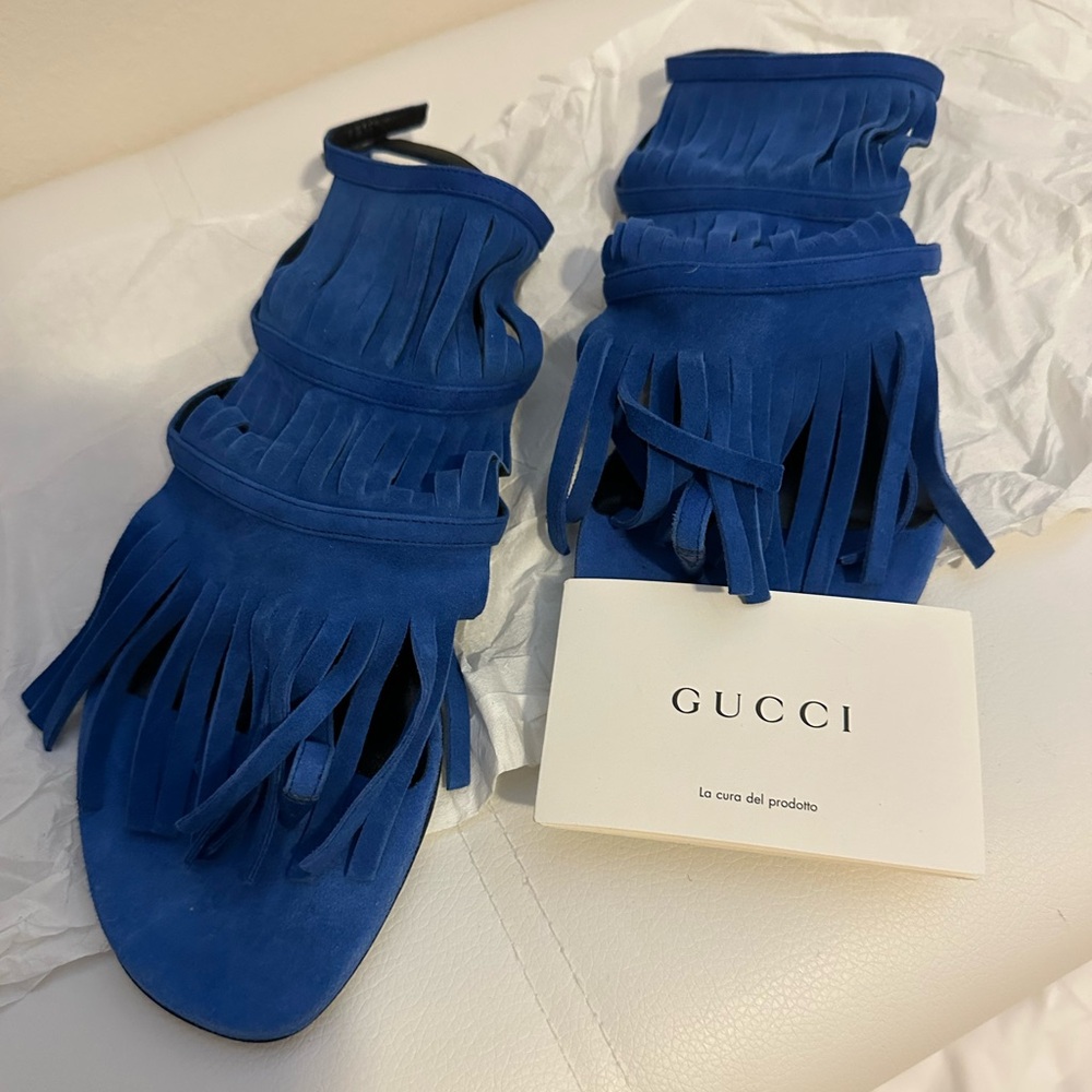 Gucci Black Fringe Gladiator Sandals